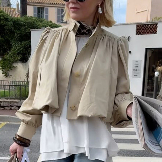 Damen Leichte Blousonjacke mit Ballonärmeln und Stehkragen Drune