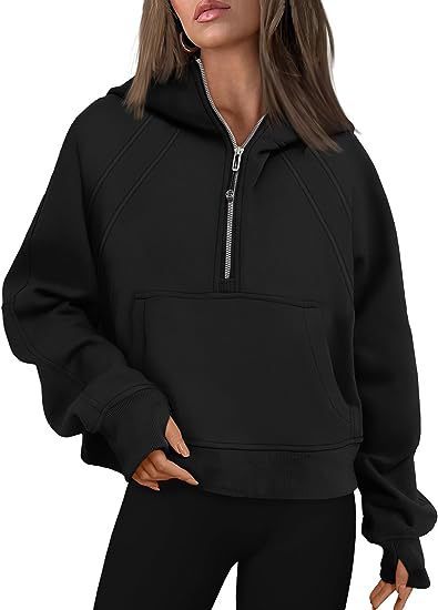 Damen lässiger Kapuzenpullover mit modischem Reißverschluss und praktischer Kängurutasche Drune