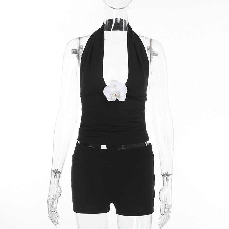 Damen stylischer Halter-Badeanzug mit raffiniertem V-Ausschnitt Drune