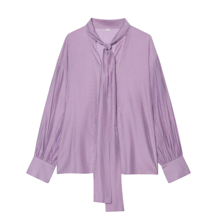 Damen nan gepunktete Bindeschal-Bluse mit V-Ausschnitt, Knotenband und legerem Fall Drune