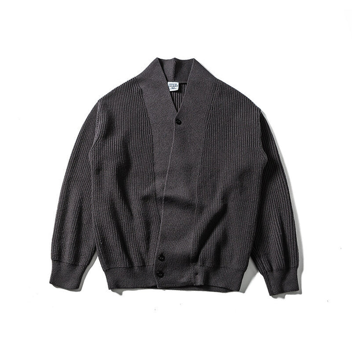 Unisex Oversize‑Strickcardigan mit Schalkragen, Strukturmix und Knopfleiste Drune