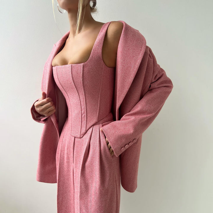 Damen Elegantes Zweiteiliges Anzug-Set mit tailliertem Oberteil und gerader Hose Drune