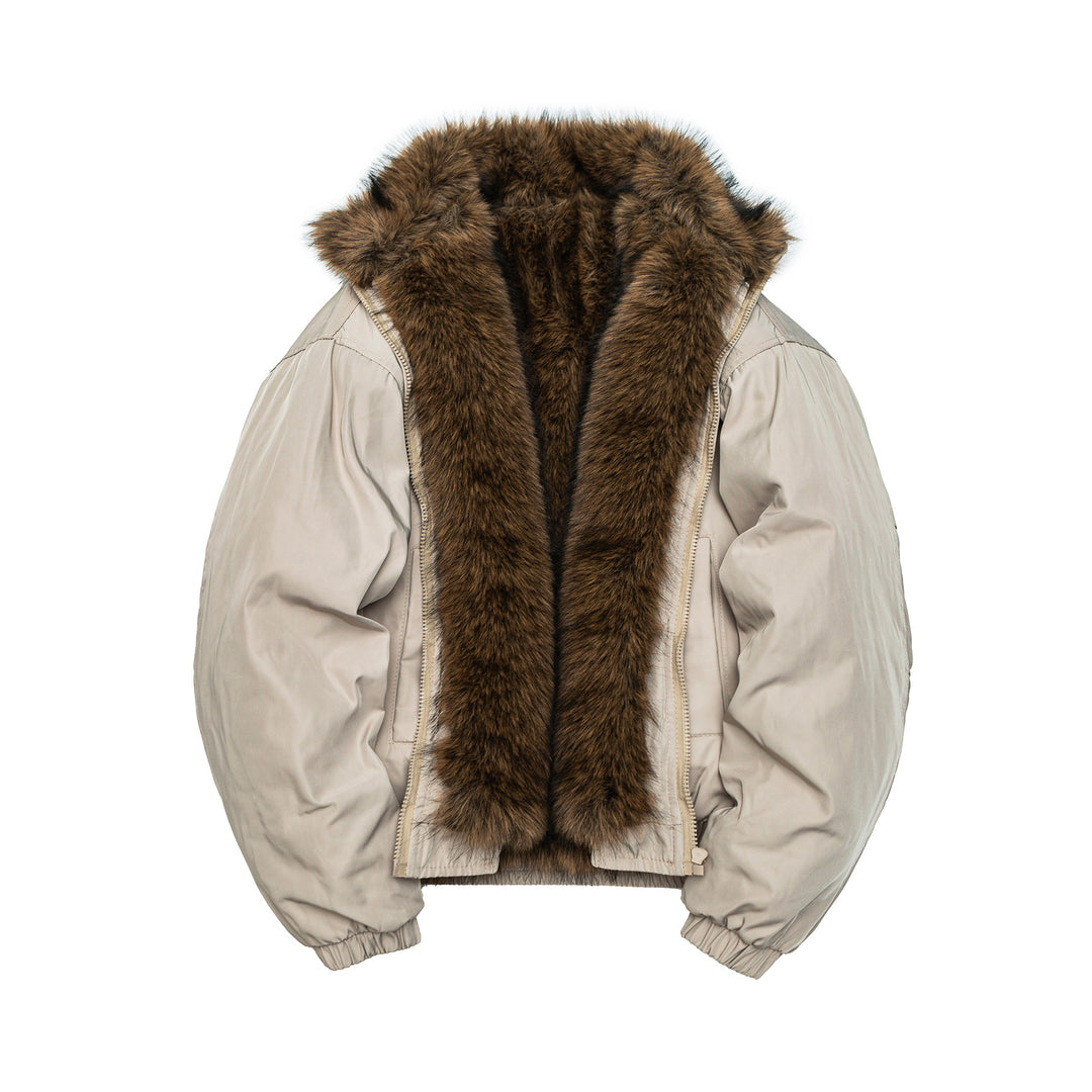 Damen Oversize wattierte Bomberjacke mit elastischem Saum und Kunstfellbesatz Drune