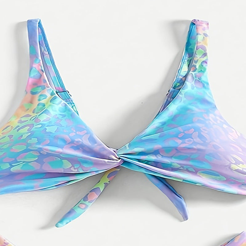 Damen Triangle-Bikini mit modernem Leopardenmuster und verspieltem Knoten Drune