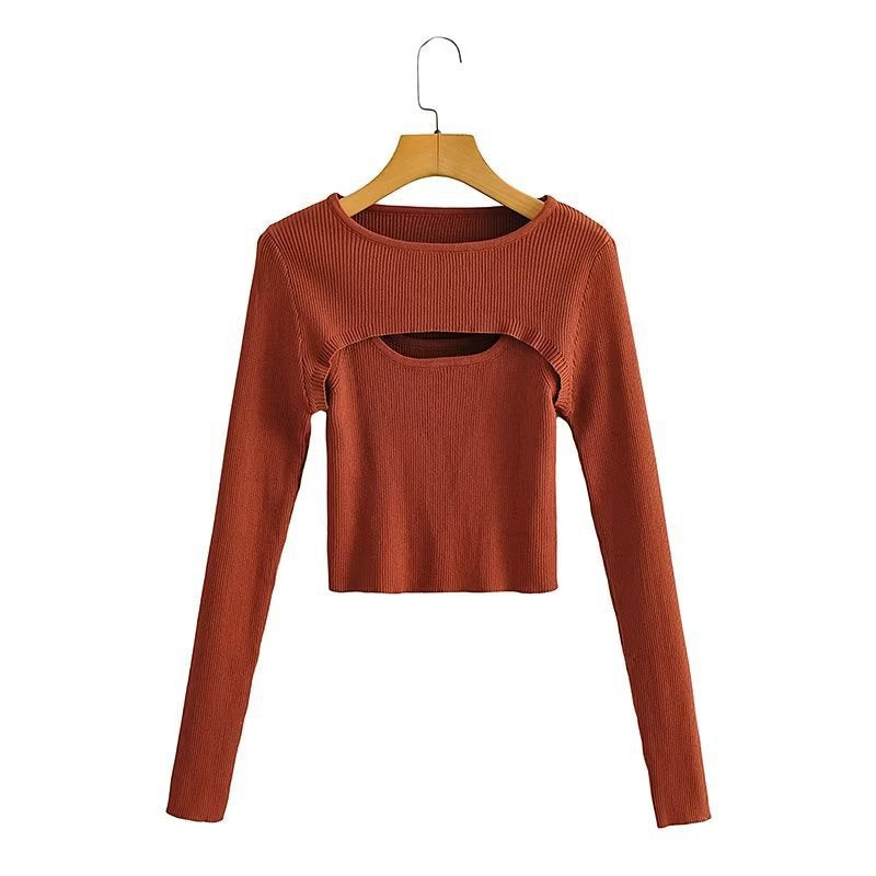 Damen Langarm Crop-Top mit raffiniertem Cut-Out-Design Drune