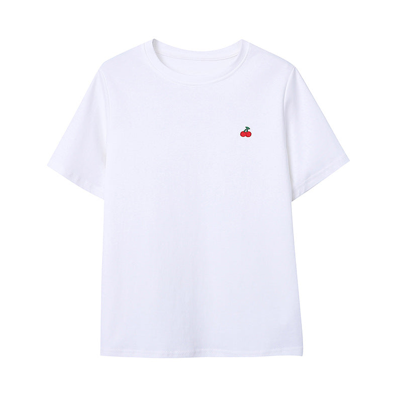 Damen Kurzarm-T-Shirt mit süßem Kirschmotiv Drune