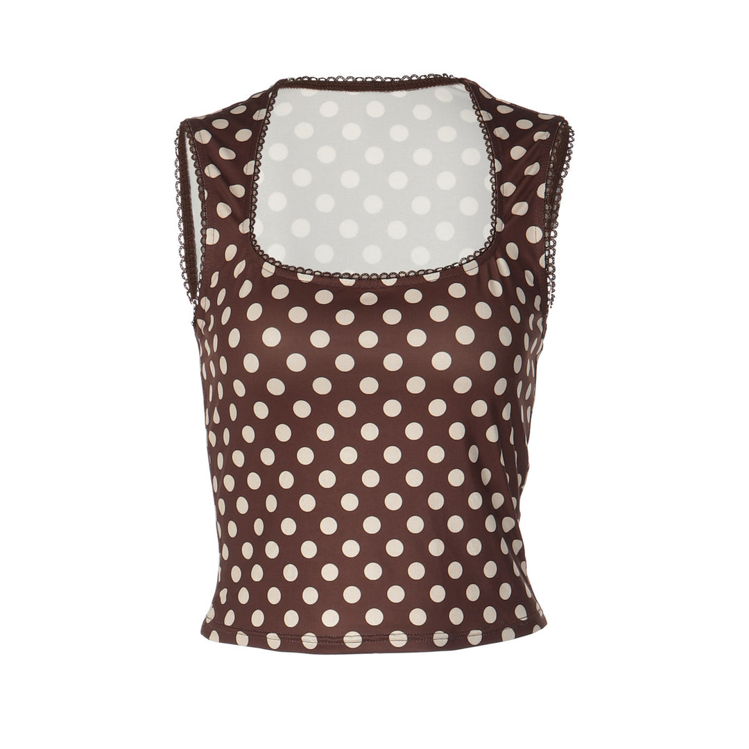 Damen Polka-Dot Cropped-Top mit quadratischem Ausschnitt und elastischem Bund Drune