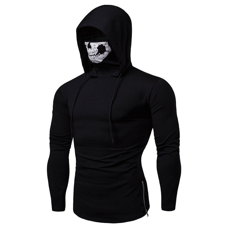 Herren Slim-Fit Kapuzenpullover mit integrierter Totenkopf-Gesichtsmaske Drune
