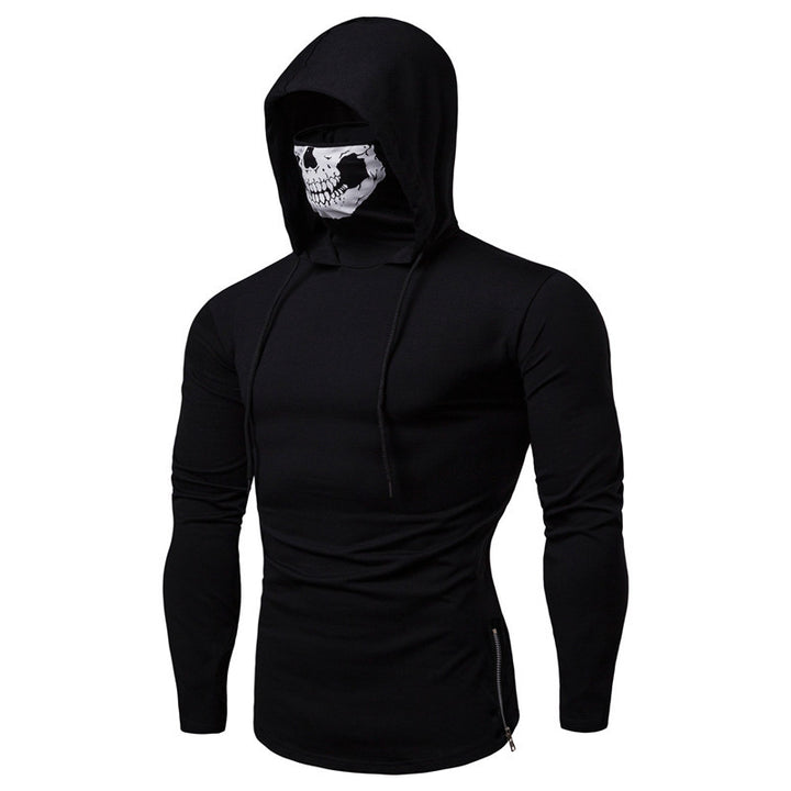 Herren Slim-Fit Kapuzenpullover mit integrierter Totenkopf-Gesichtsmaske Drune