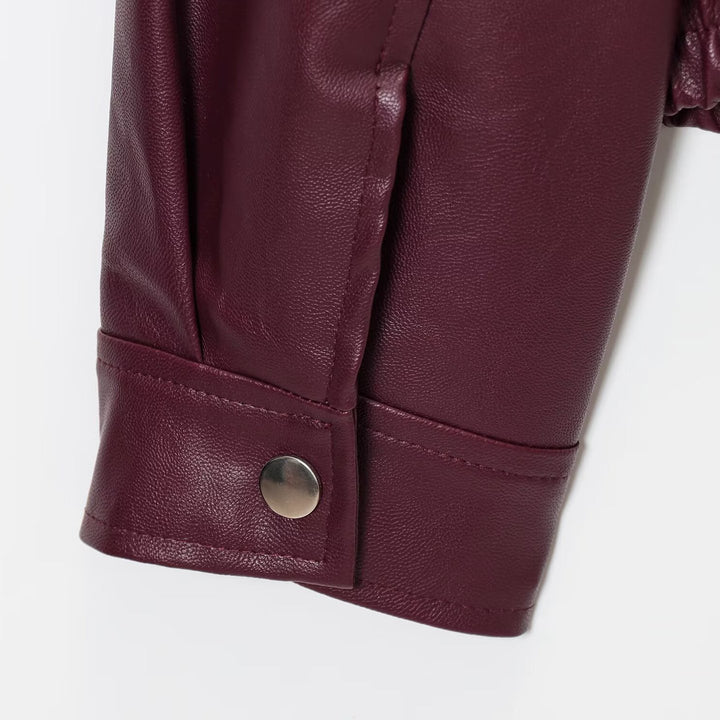 Damen Kunstlederjacke im Urbanen Stil mit elastischem Saum und Seitentaschen Drune