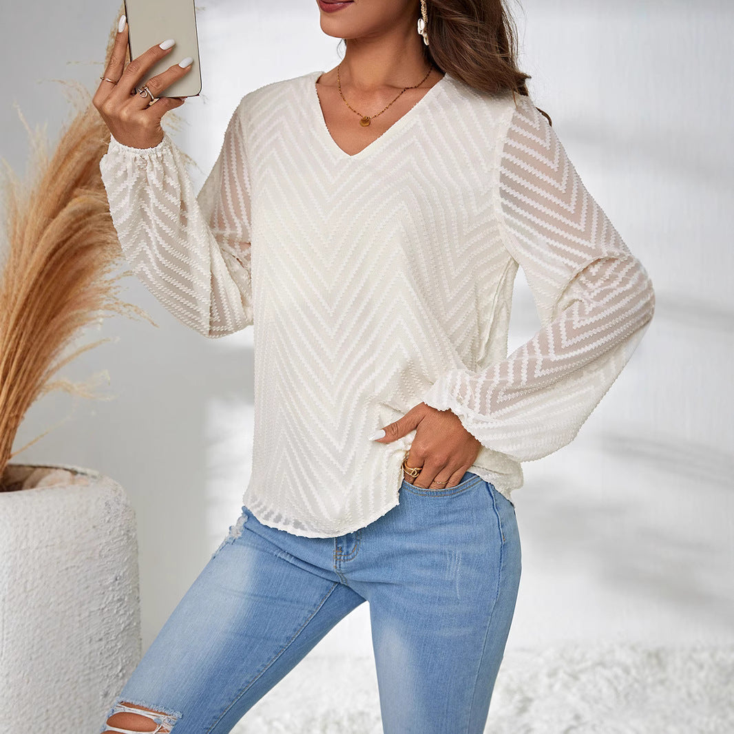 Damen Viskosebluse mit voluminösen Ärmeln und modernem Strukturmuster Drune