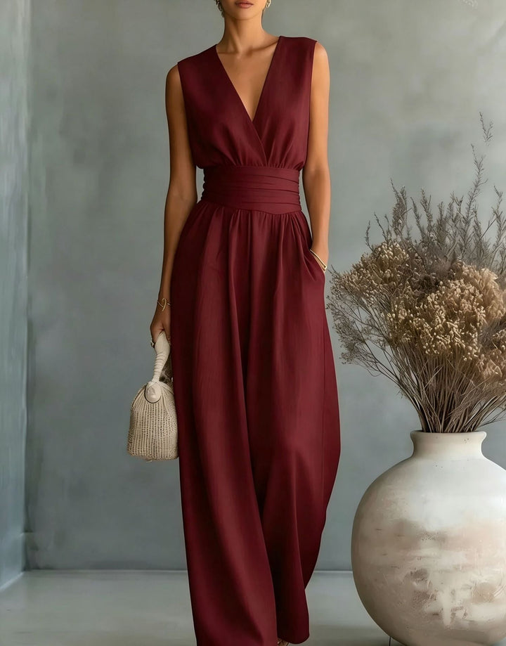 Damen Maxikleid mit V-Ausschnitt und Puffärmeln Drune
