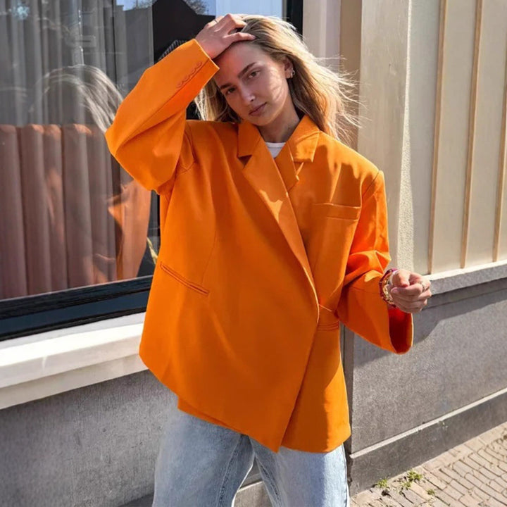 Damen Oversize-Blazer mit kastiger Silhouette, verdeckter Verschluss und Pattentaschen Drune