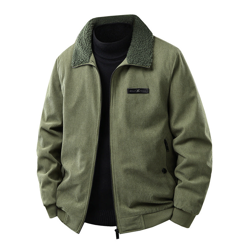 Herren Cord-Collegejacke mit Sherpa-Kragen, Reißverschluss und praktischen Seitentaschen Drune