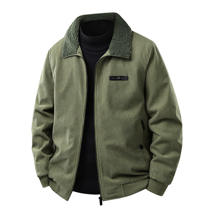 Herren Cord-Collegejacke mit Sherpa-Kragen, Reißverschluss und praktischen Seitentaschen Drune