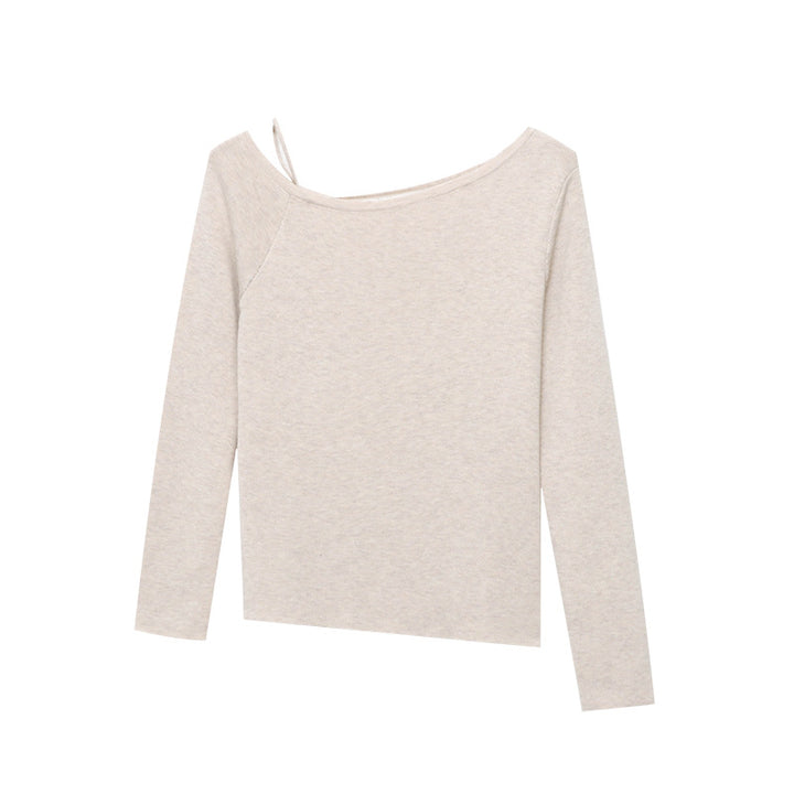 Damen elegantes Oberteil mit asymmetrischem Ausschnitt und feinen Rippdetails Drune