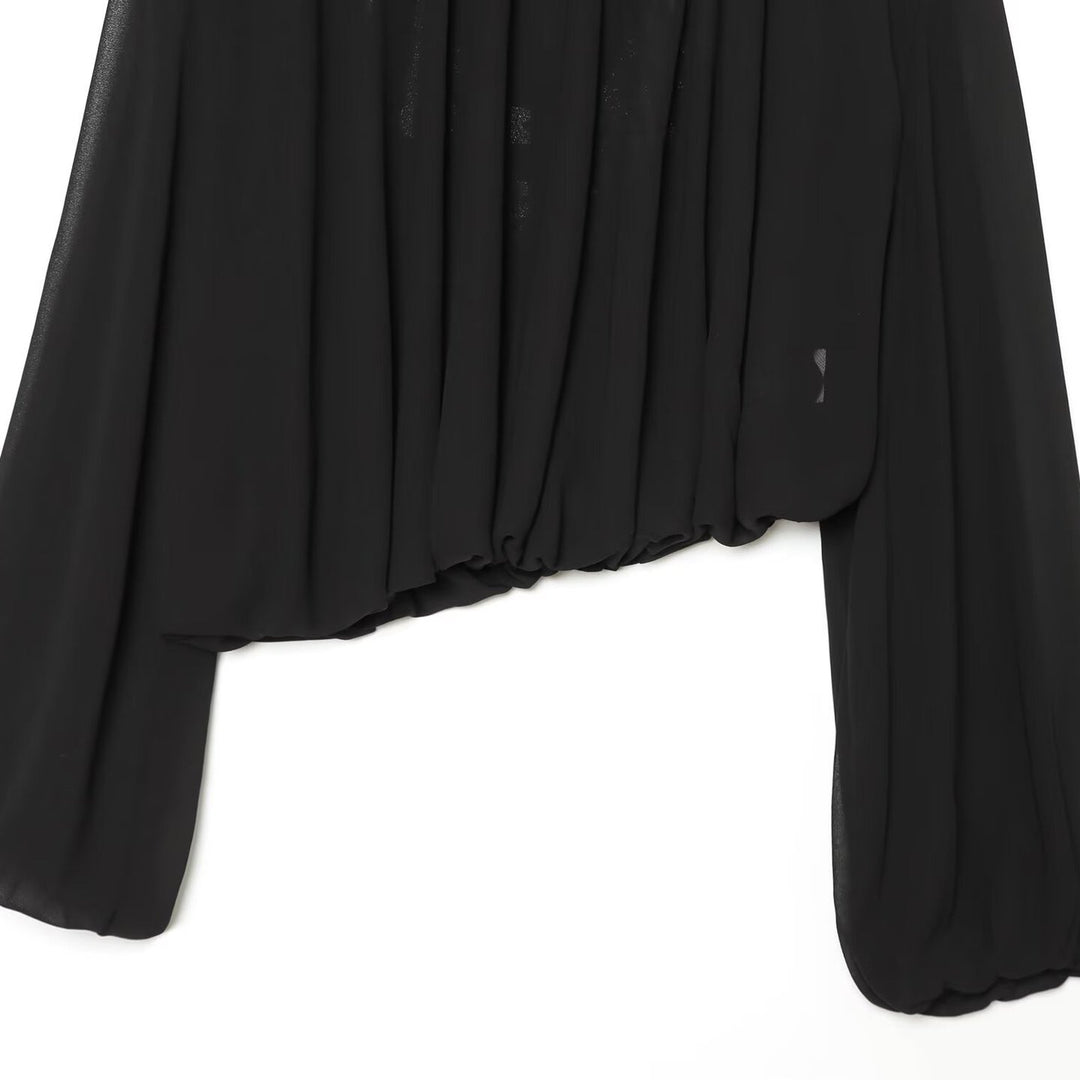 Damen Plissierte Bluse mit Stehkragen und Ballonärmeln Drune