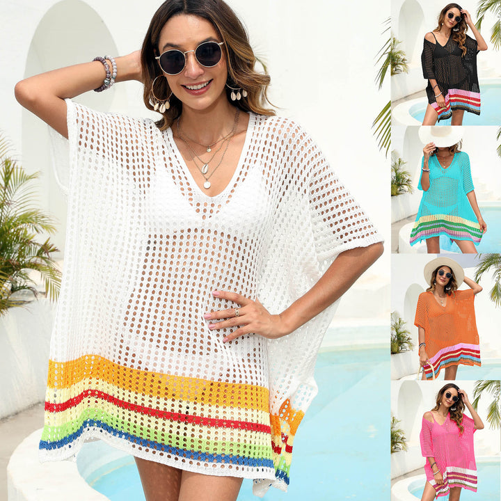 Damen luftiger Strandsarong mit buntem Häkelmuster Drune