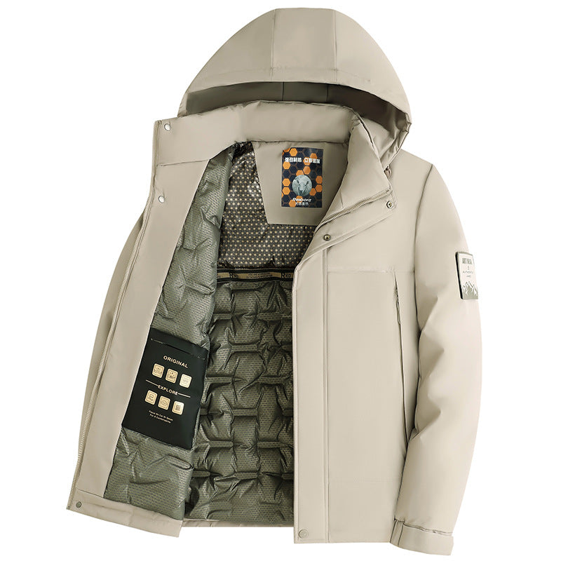 Herren Wattierte Kapuzenjacke mit 3D-Quilt-Innenfutter und wasserabweisender Außenhülle Drune