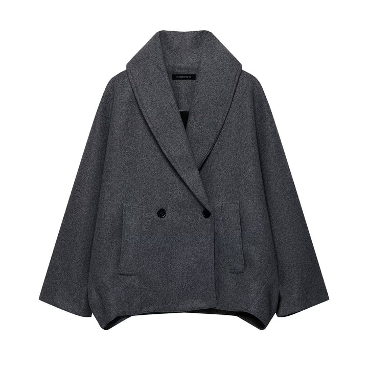 Damen Boxy-Wollmix-Cape-Mantel mit weitem Schalkragen und doppelter Knopfleiste Drune