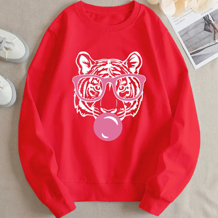 Damen Sweatshirt mit kreativem Tiger-Design und lässigem Schnitt Drune