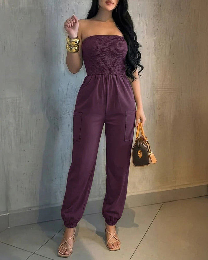 Damen Bequemes Jumpsuit mit schulterfreiem Design und praktischen Taschen Drune