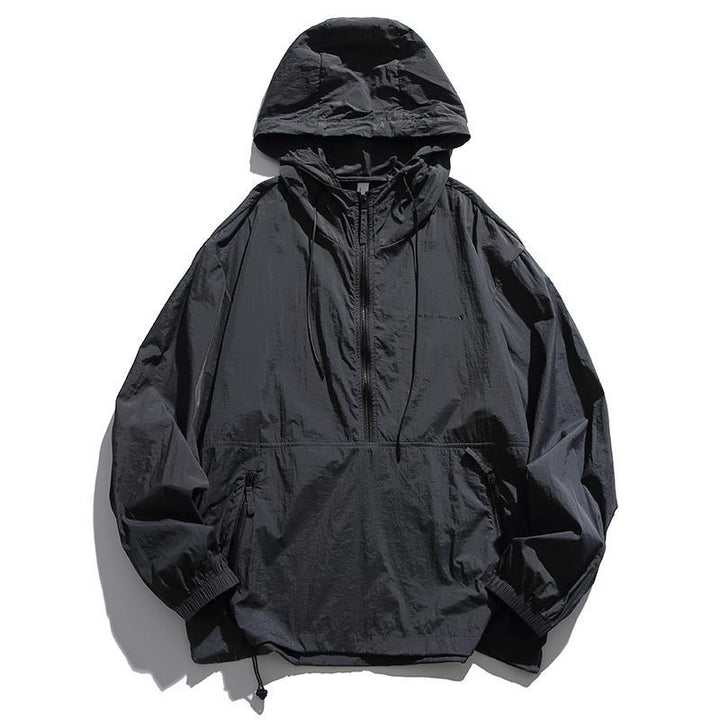 Unisex Leichter Ripstop-Hoodie-Anorak mit Halbreißverschluss, Kordelzug & Reißverschlusstaschen Drune