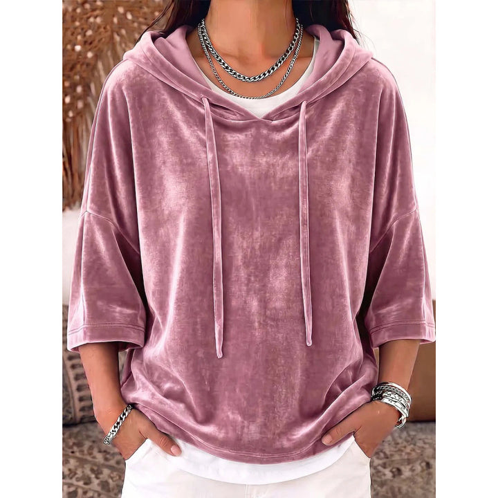 Damen Oversize Samt-Halbarm-Hoodie mit Kordelzug und Taschen Drune