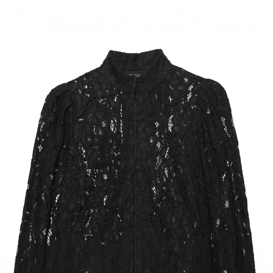 Damen Cropped Spitzenjacke mit floralem Allover-Spitzendesign und Stehkragen Drune