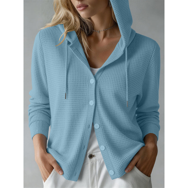 Damen Kapuzen-Strickjacke mit Waffelstruktur und Knopfleiste Drune