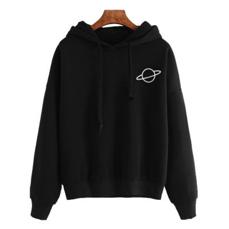 Damen Kapuzenpullover mit kreativem Planetendesign und bequemer Passform Drune