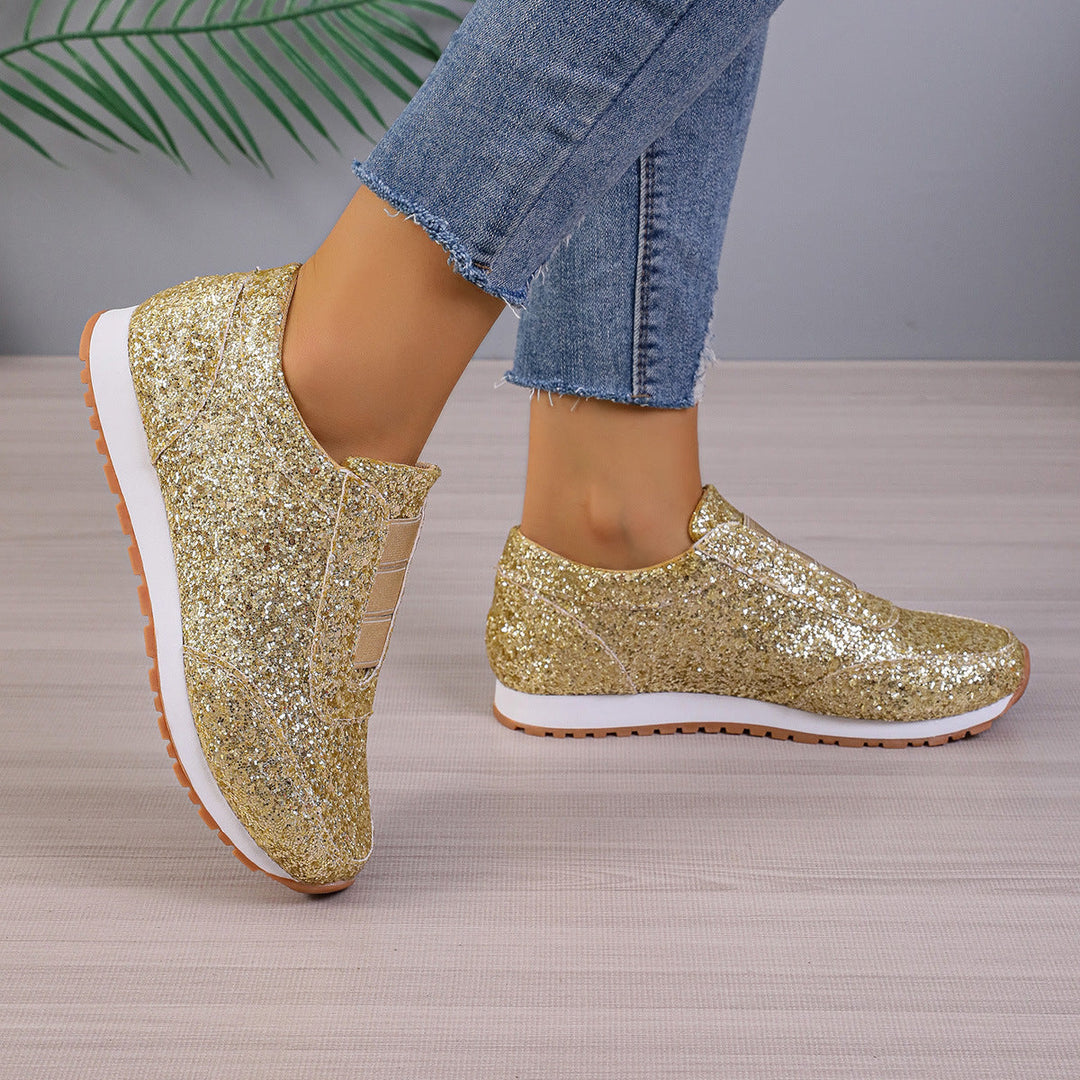 Damen Sneaker mit Glitzer-Effekt und elastischem Riemen Drune