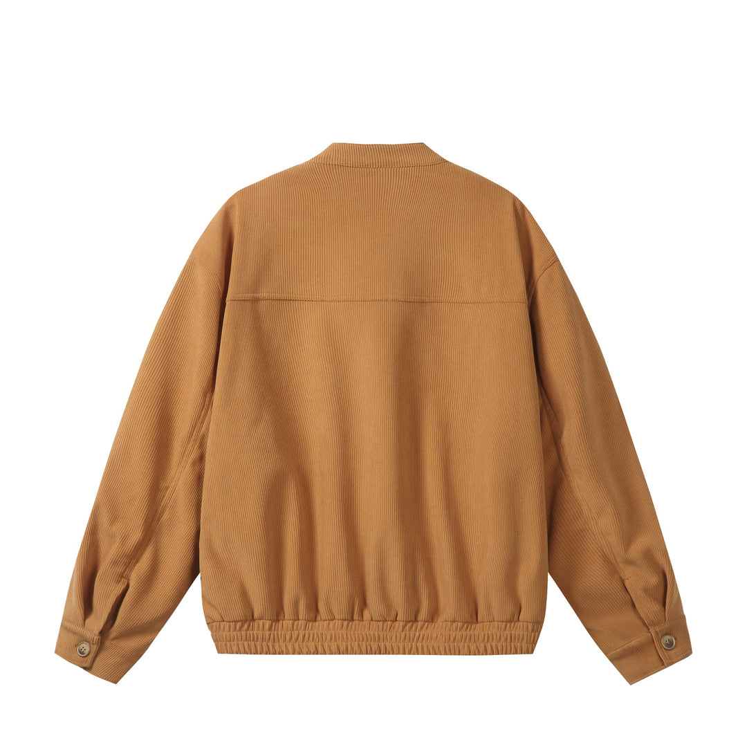 Unisex weit geschnittene Cord‑Blousonjacke mit Stehkragen, durchgehendem Reißverschluss und elastischem Saum Drune
