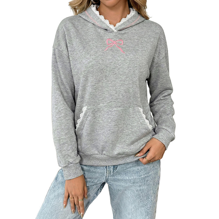 Damen Lässiger Kapuzenpullover mit Spitzeneinsätzen und Kängurutasche Drune