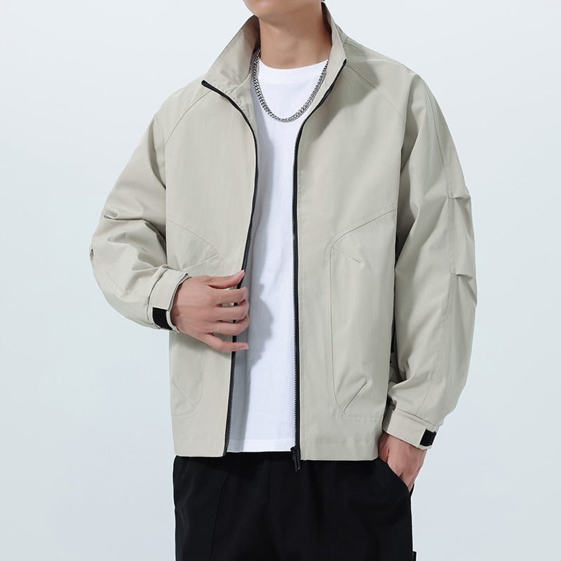 Herren Leichte Utility-Übergangsjacke mit Stehkragen, Raglanärmeln und verstellbaren Klettbündchen Drune