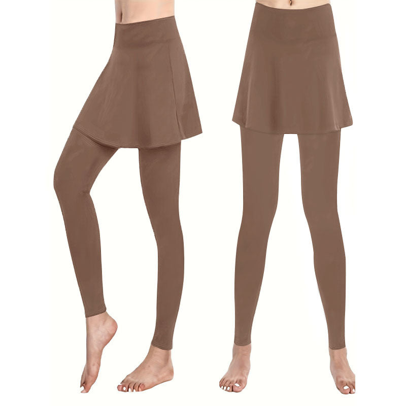 Damen High‑Waist Leggings mit angesetztem Rock‑Overlay Drune