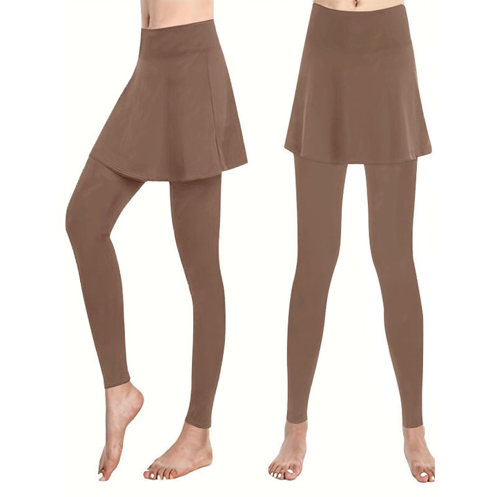 Damen High‑Waist Leggings mit angesetztem Rock‑Overlay Drune