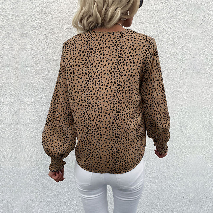 Damen Leichtfall-Bluse mit V-Ausschnitt, durchgehender Knopfleiste und gerüschten Manschetten Drune