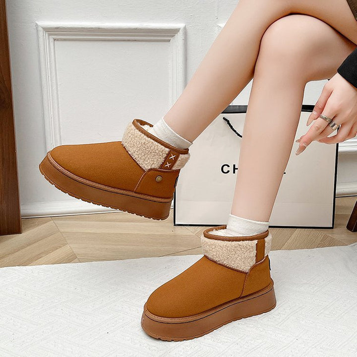 Damen Gefütterte Plateau-Stiefelette mit Teddykragen und Slip-On-Schaft Drune