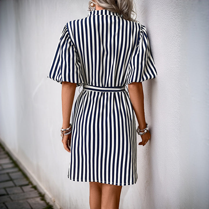 Damen Hemdblusenkleid mit eleganten Streifen und Taillengürtel Drune