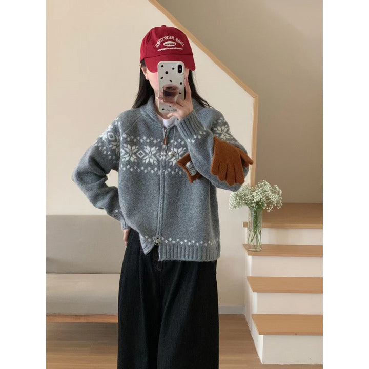 Damen Strickjacke mit traditionellem Norweger-Muster und eleganten Zipperdetails Drune