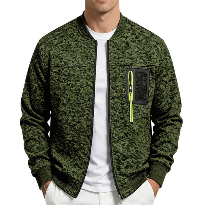 Herren strukturierte Bomberjacke mit Camouflage-Struktur und Reißverschluss-Brusttasche Drune