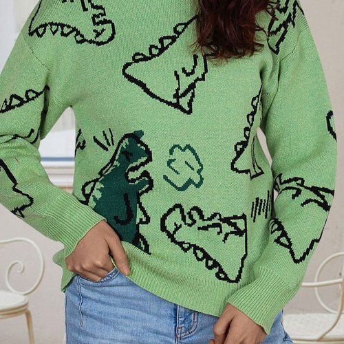 Damen Pullover mit Dinosaurier-Motiv und lässigem Schnitt Drune