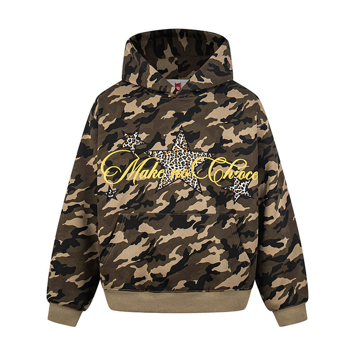 Damen Oversize Kapuzenpullover mit Kängurutasche und Leo‑Stern‑Print Drune