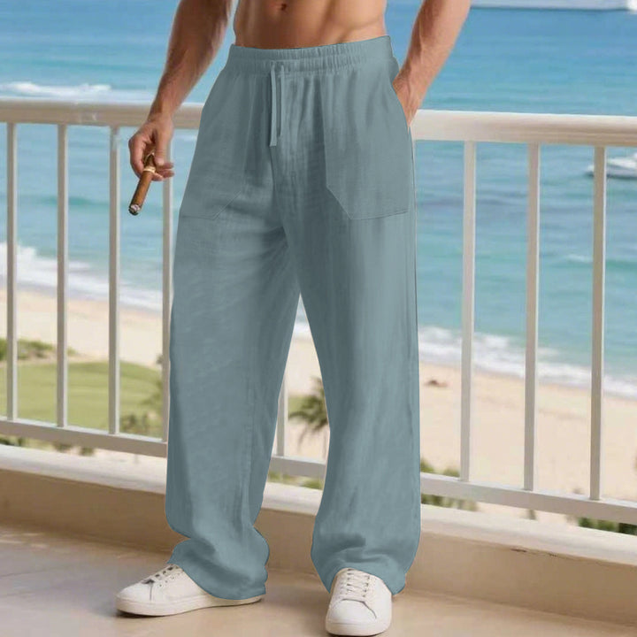 Herren nan oversized Relax-Cargohose aus Leinen-Baumwollmix mit elastischem Tunnelzugbund und großen aufgesetzten Taschen Drune