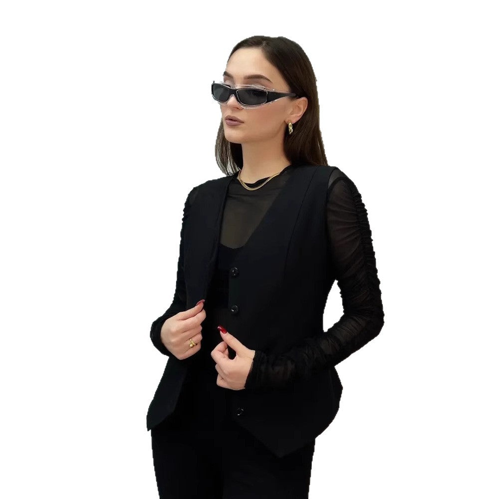 Damen ärmellose Bluse mit Knopfleiste Drune