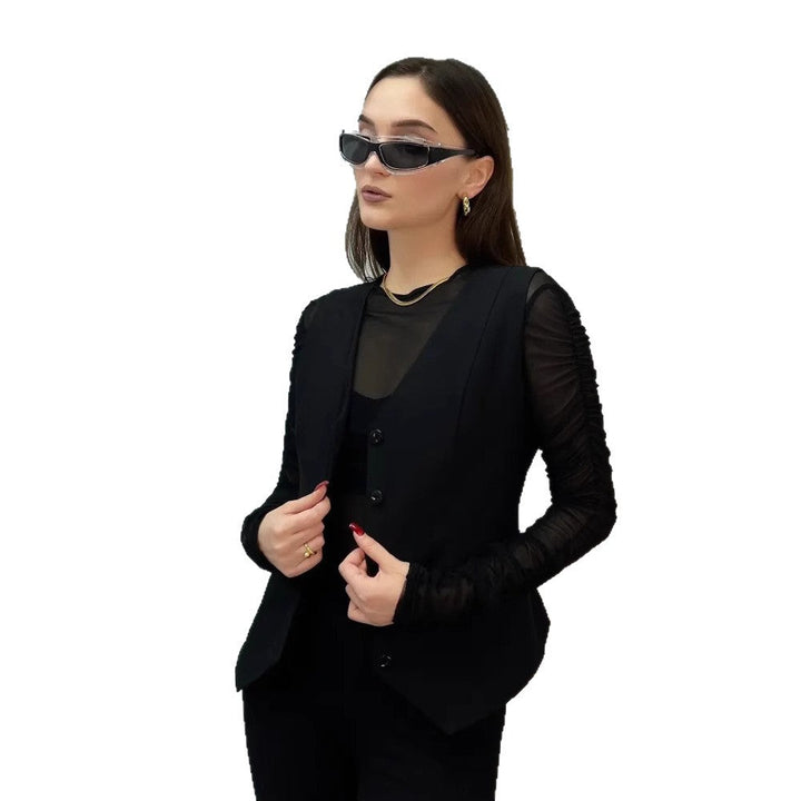 Damen ärmellose Bluse mit Knopfleiste Drune