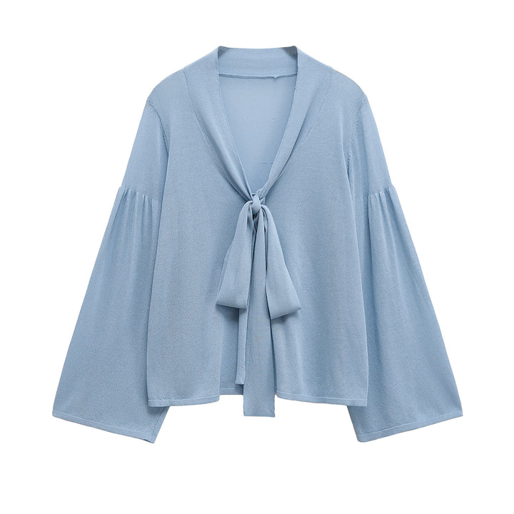 Damen Luftige Bluse mit romantischen Rüschendetails und Bindeband Drune