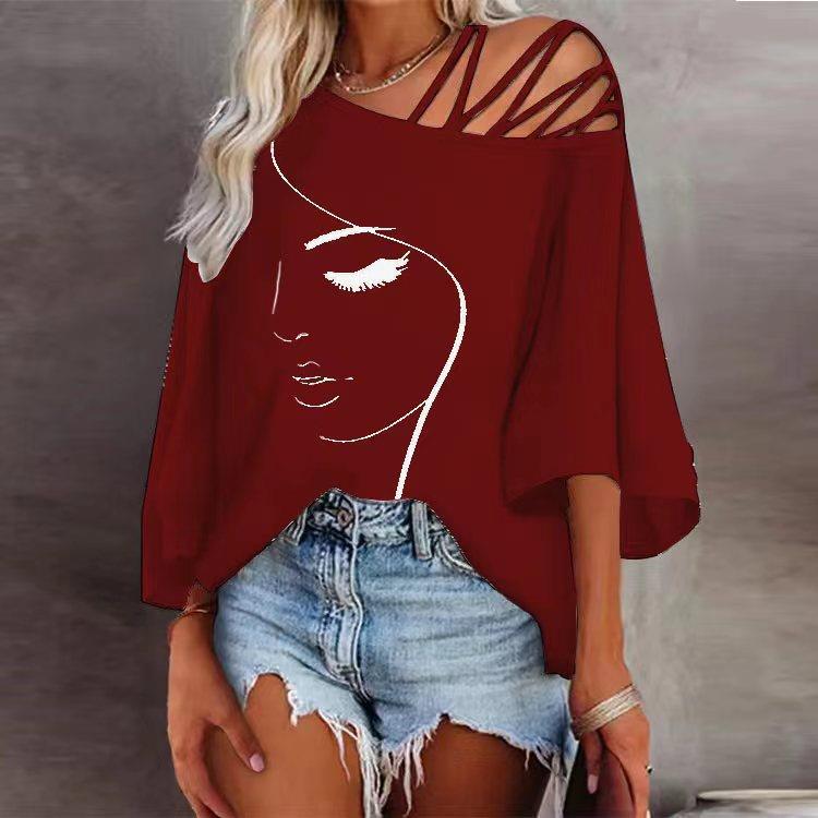Damen Tunika mit asymmetrischem Trägerdesign und stylisierter Gesichtsgrafik Drune