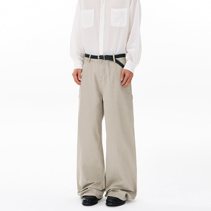 Herren Bodenlange Baggy-Twill-Hose mit tiefem Schritt, elastischem Bund und Utility-Seitentaschen Drune